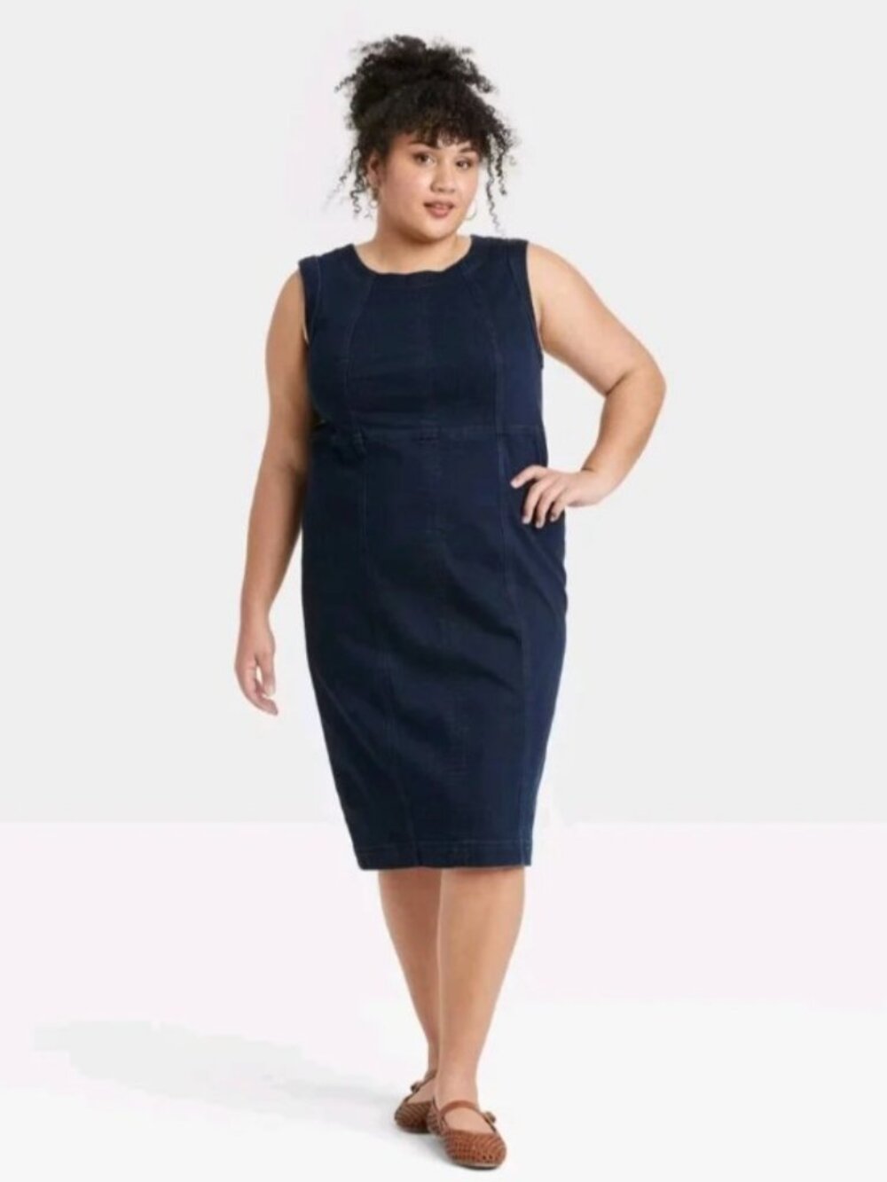 Ava & Viv Dark Wash Denim Sleeveless Midi Back Zipper Slit NWT sz 20